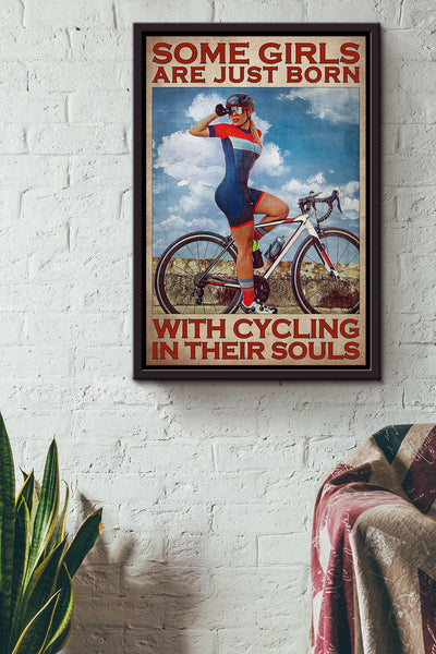 Girls Are Born With Cycling Cycling Wall Art Gift For Cyclist Bikeshop Racer Framed Canvas Framed Prints, Canvas