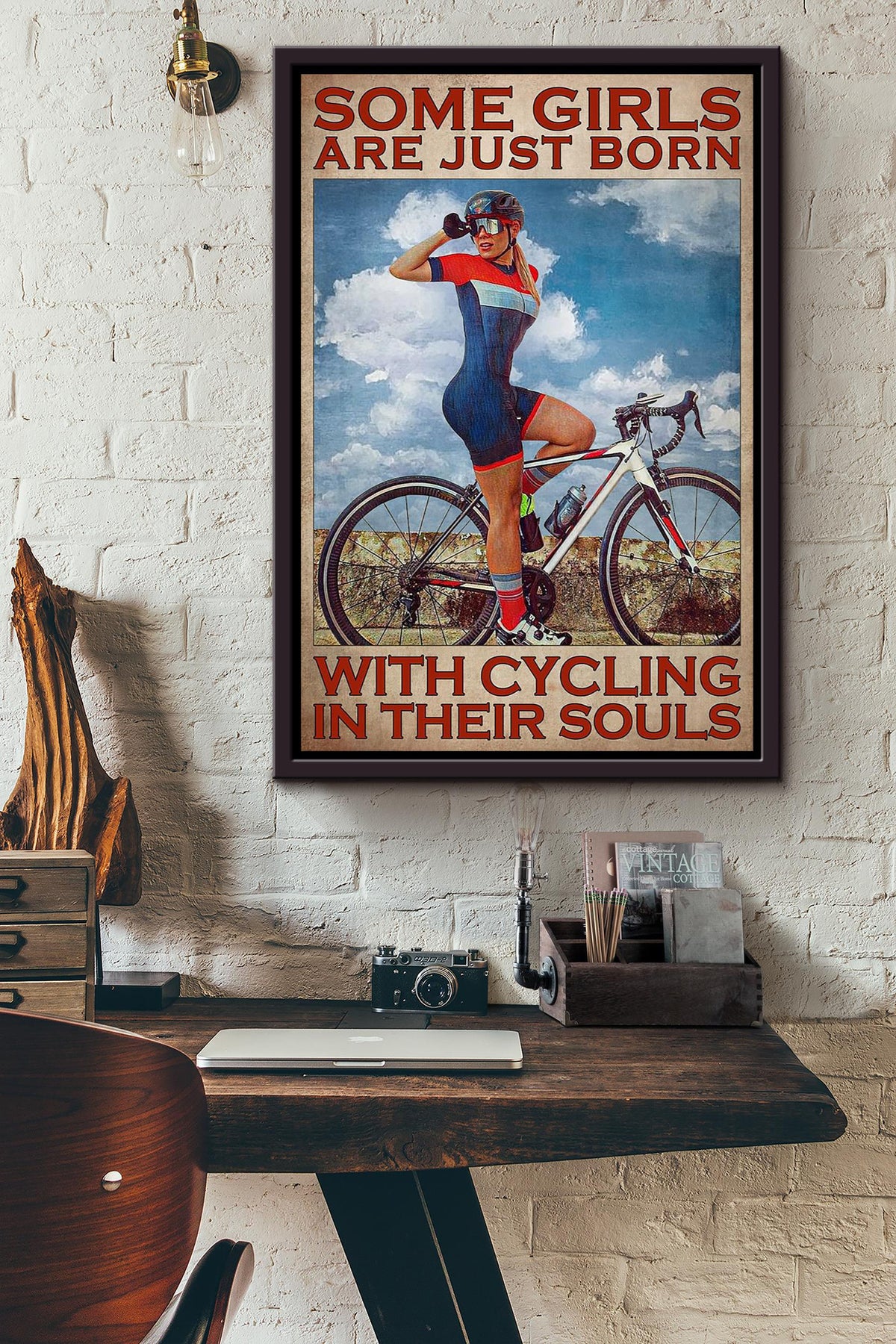 Girls Are Born With Cycling Cycling Wall Art Gift For Cyclist Bikeshop Racer Framed Canvas Framed Prints, Canvas