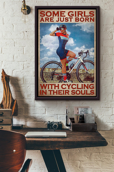 Girls Are Born With Cycling Cycling Wall Art Gift For Cyclist Bikeshop Racer Framed Canvas Framed Prints, Canvas