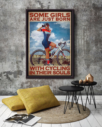 Girls Are Born With Cycling Cycling Wall Art Gift For Cyclist Bikeshop Racer Framed Canvas Framed Prints, Canvas