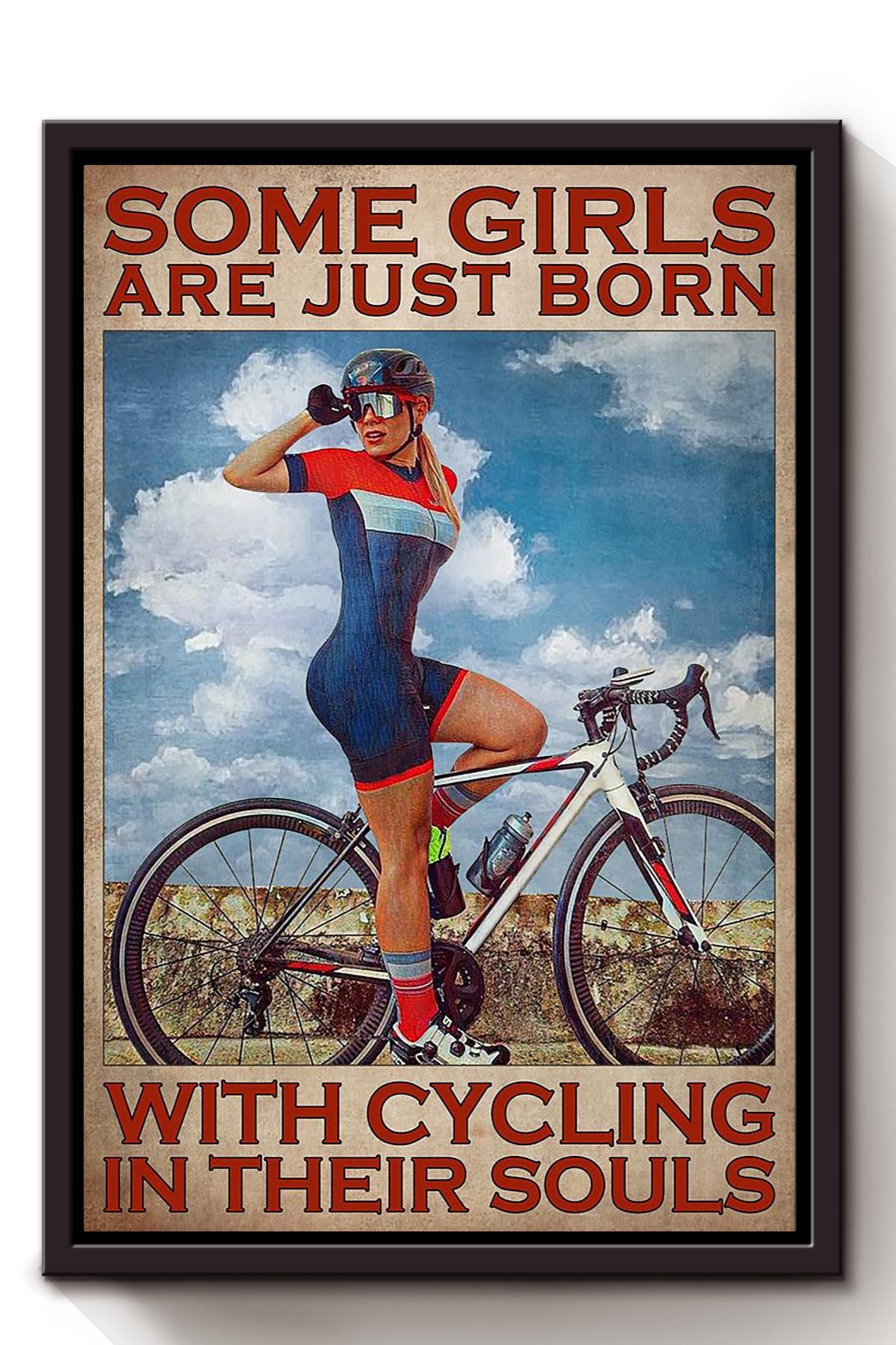 Girls Are Born With Cycling Cycling Wall Art Gift For Cyclist Bikeshop Racer Framed Canvas Framed Prints, Canvas