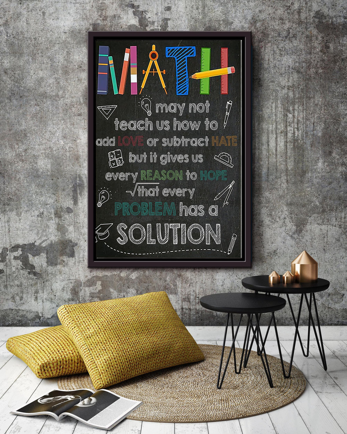 Math Motivation Quote Wall Art Gift For Math Class Decor Student Mathematician Teacher Framed Canvas Framed Prints, Canvas