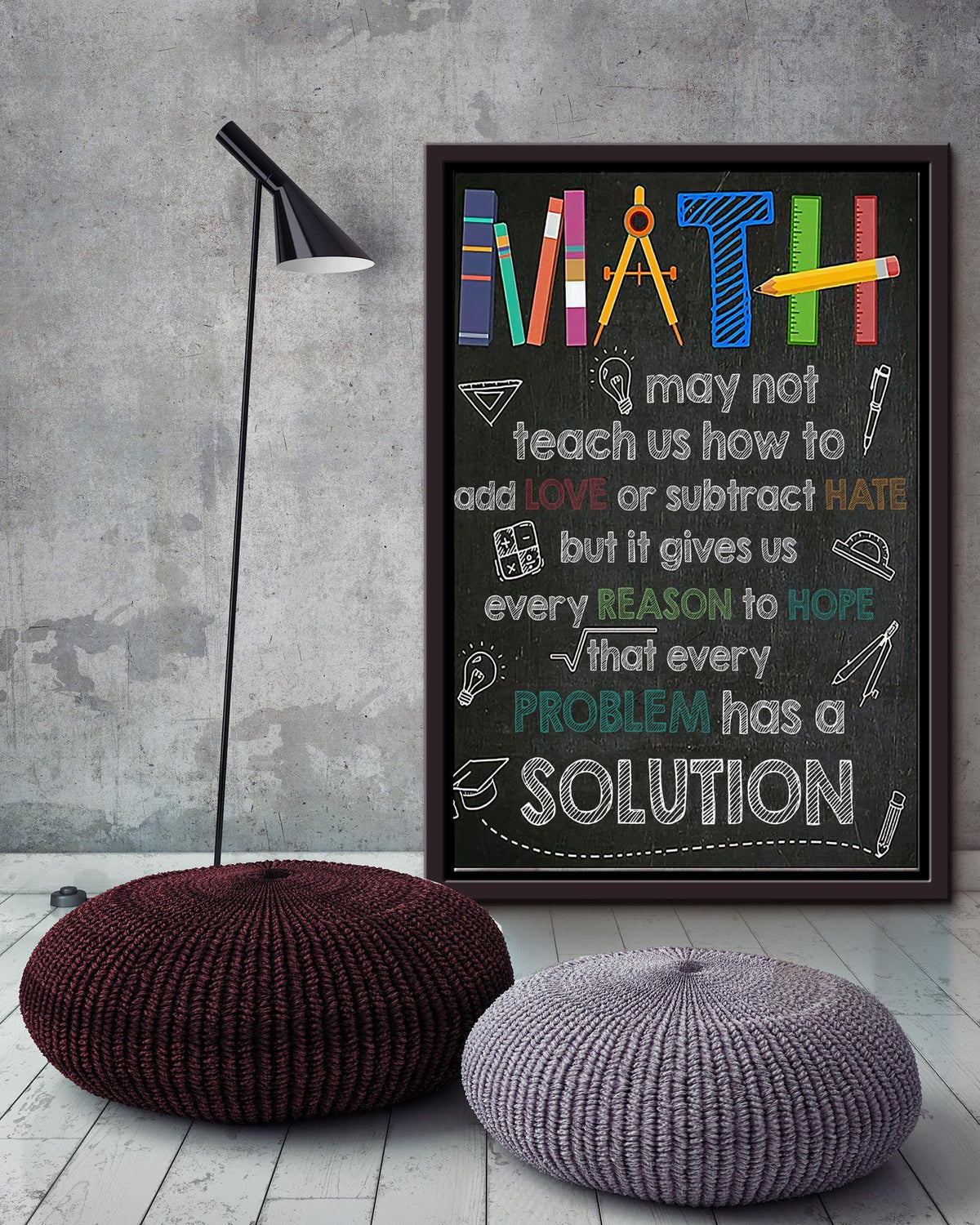 Math Motivation Quote Wall Art Gift For Math Class Decor Student Mathematician Teacher Framed Canvas Framed Prints, Canvas
