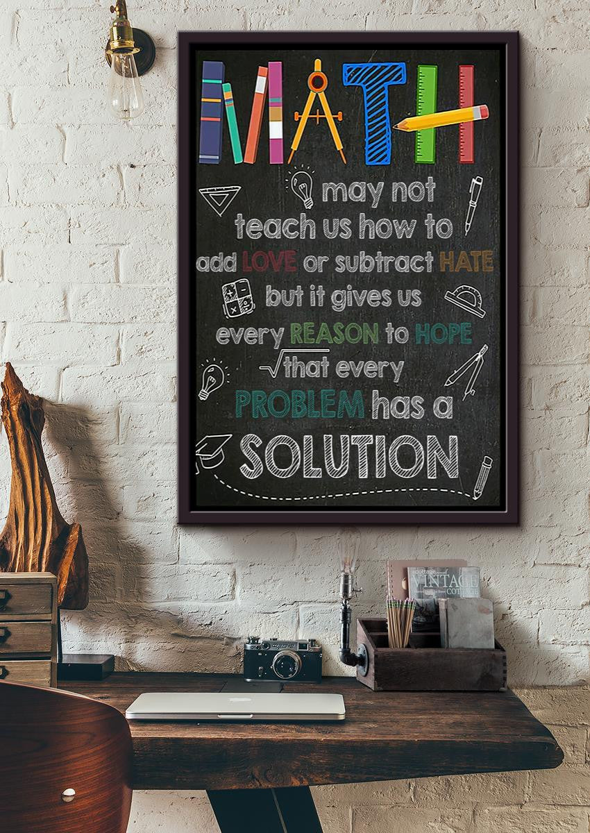 Math Motivation Quote Wall Art Gift For Math Class Decor Student Mathematician Teacher Framed Canvas Framed Prints, Canvas