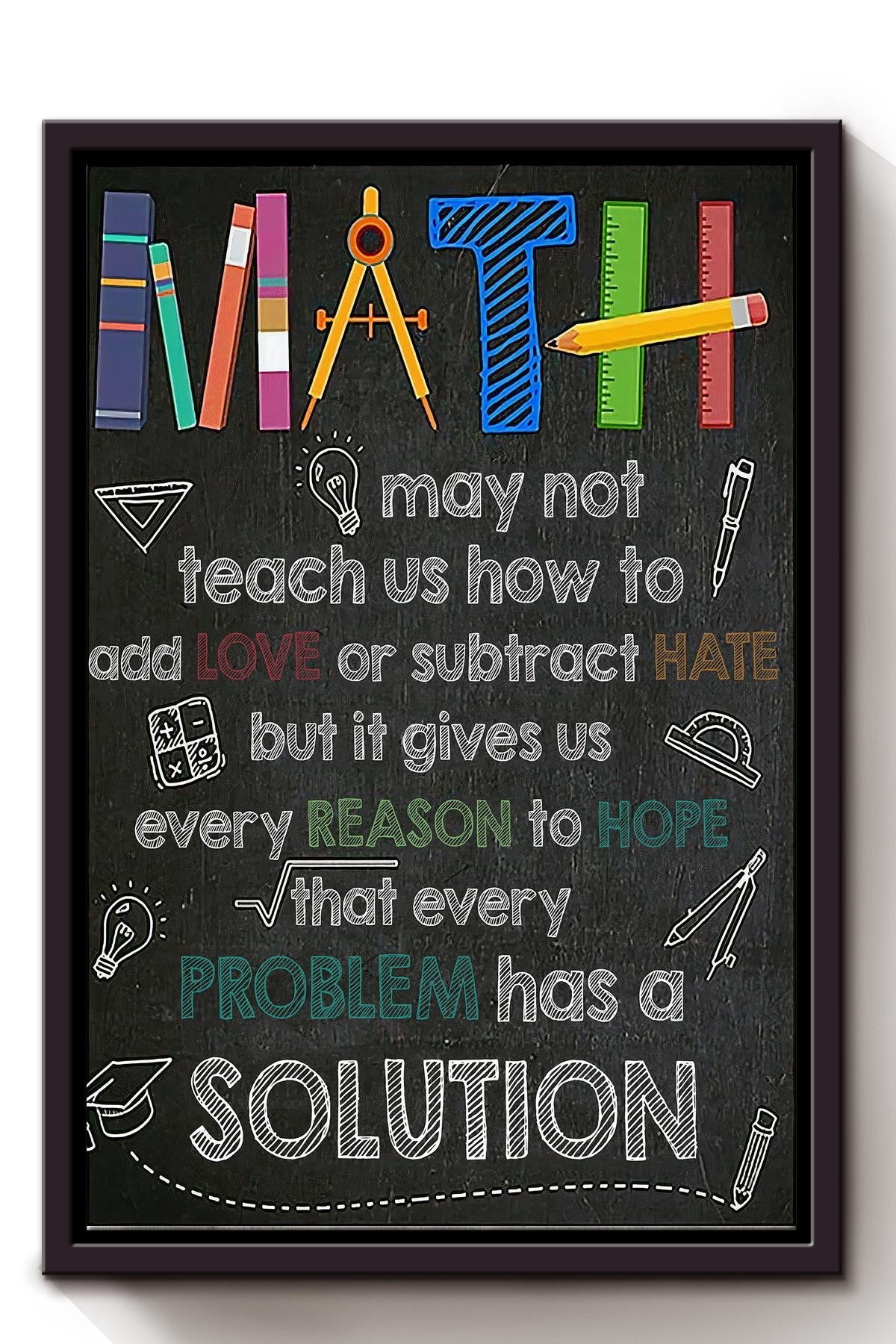 Math Motivation Quote Wall Art Gift For Math Class Decor Student Mathematician Teacher Framed Canvas Framed Prints, Canvas