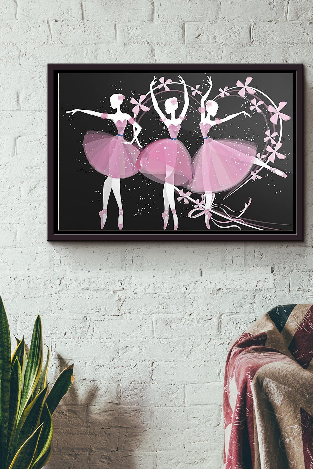 Ballet Girls Purple Flowers Poster n Framed Matte Canvas