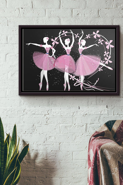 Ballet Girls Purple Flowers Poster n Framed Matte Canvas
