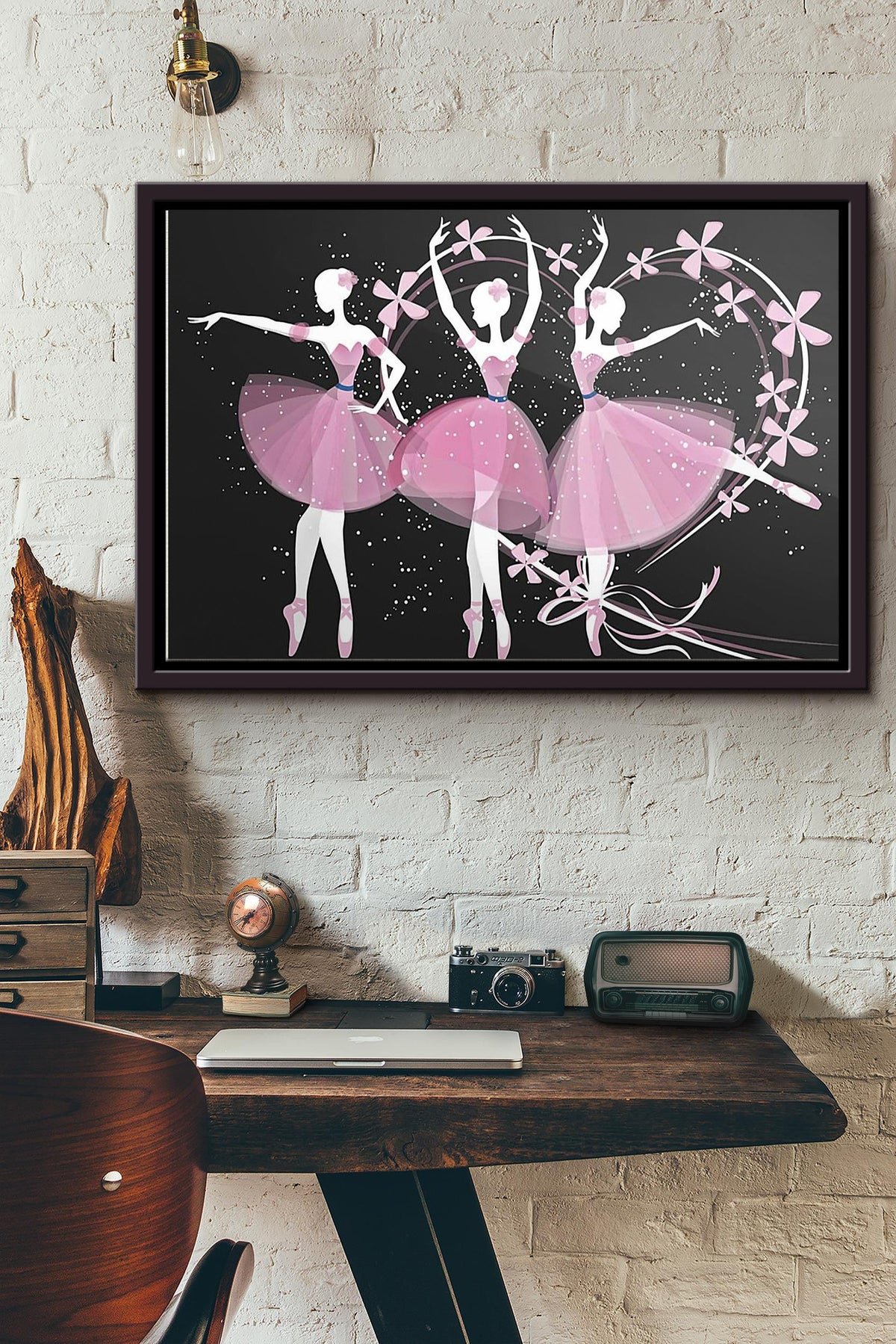 Ballet Girls Purple Flowers Poster n Framed Matte Canvas