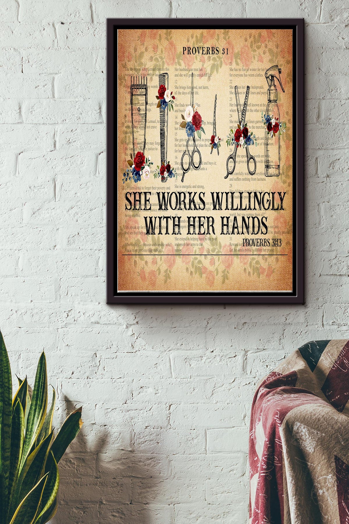 Hairstylist She Works Willingly With Her Hands Proverbs 13 13 Poster Framed Matte Canvas