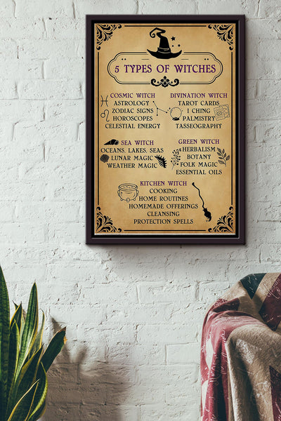Five Types Of Witches Poster Framed Matte Canvas