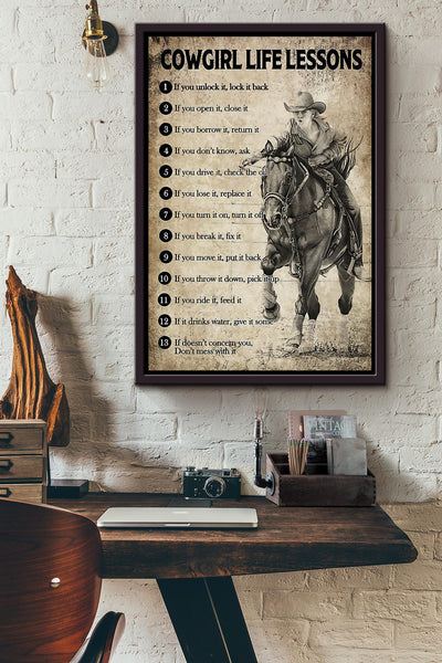 Cowgirl Life Lesson Quotes Poster Horse Riding Wall Art For Cowgirl Cowboy Gift Framed Canvas Framed Prints, Canvas