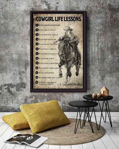 Cowgirl Life Lesson Quotes Poster Horse Riding Wall Art For Cowgirl Cowboy Gift Framed Canvas Framed Prints, Canvas