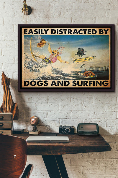 Easily Distracted By Dogs And Surfing n Framed Matte Canvas
