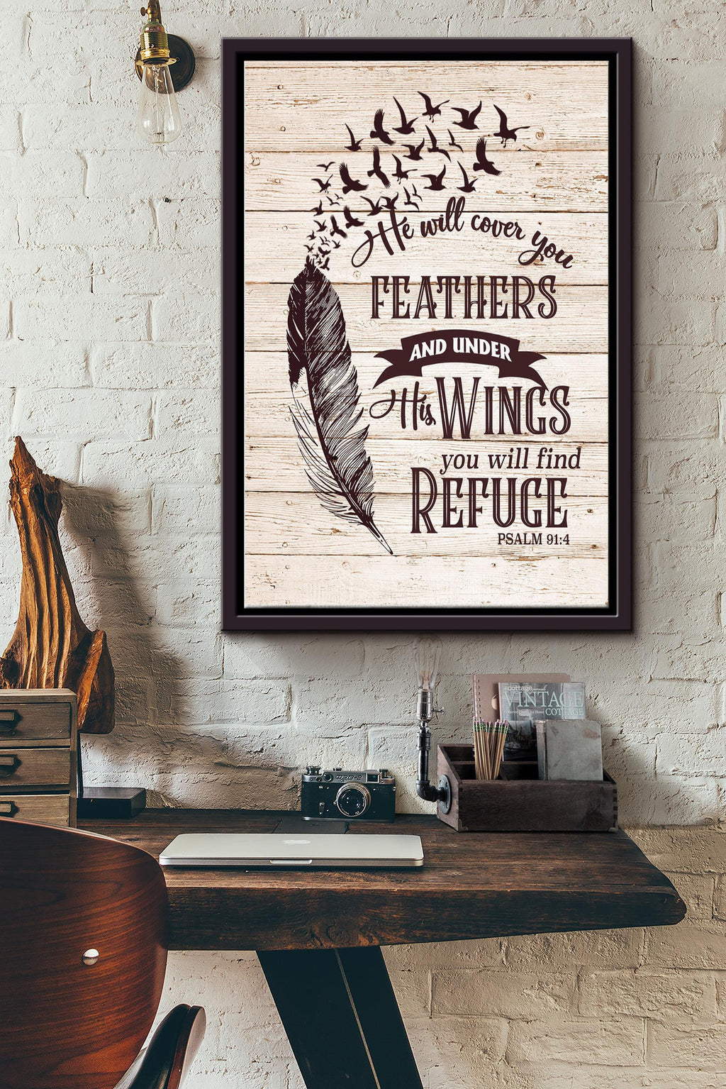 He Will Cover You Feathers And Under Poster - Home Decor Wall Art - Gift For Bird Lover, Father's Day, Daddy, Boyfriend Framed Matte Canvas Framed Prints, Canvas