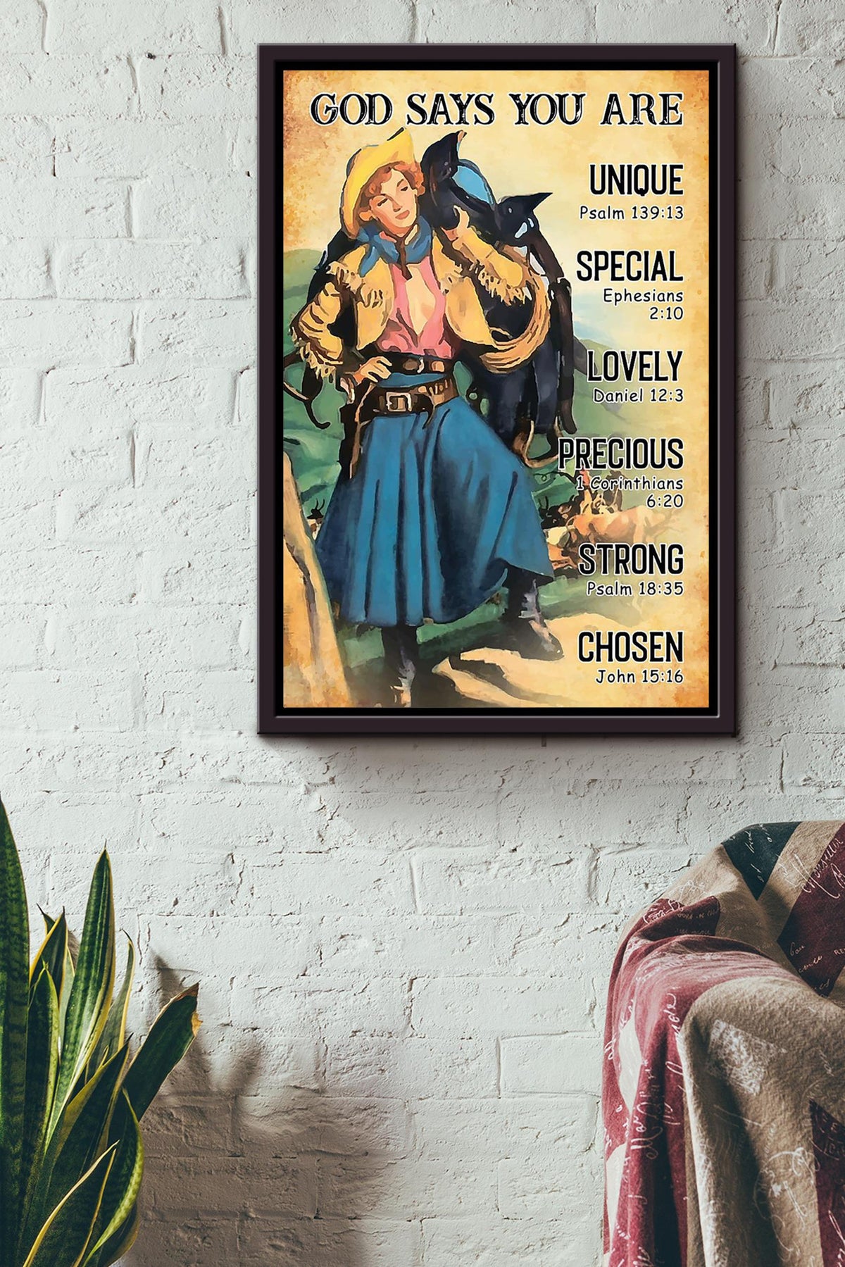 Cowgirl God Says You Are Motivation Quote Wall Art Gift For Farmer Cowboy Horse Rider 01 Framed Canvas Framed Prints, Canvas