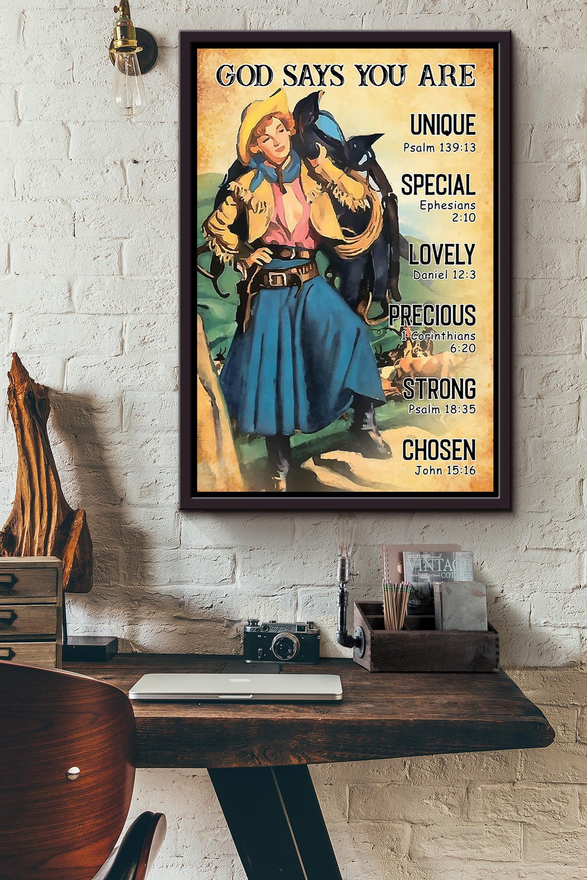 Cowgirl God Says You Are Motivation Quote Wall Art Gift For Farmer Cowboy Horse Rider 01 Framed Canvas Framed Prints, Canvas