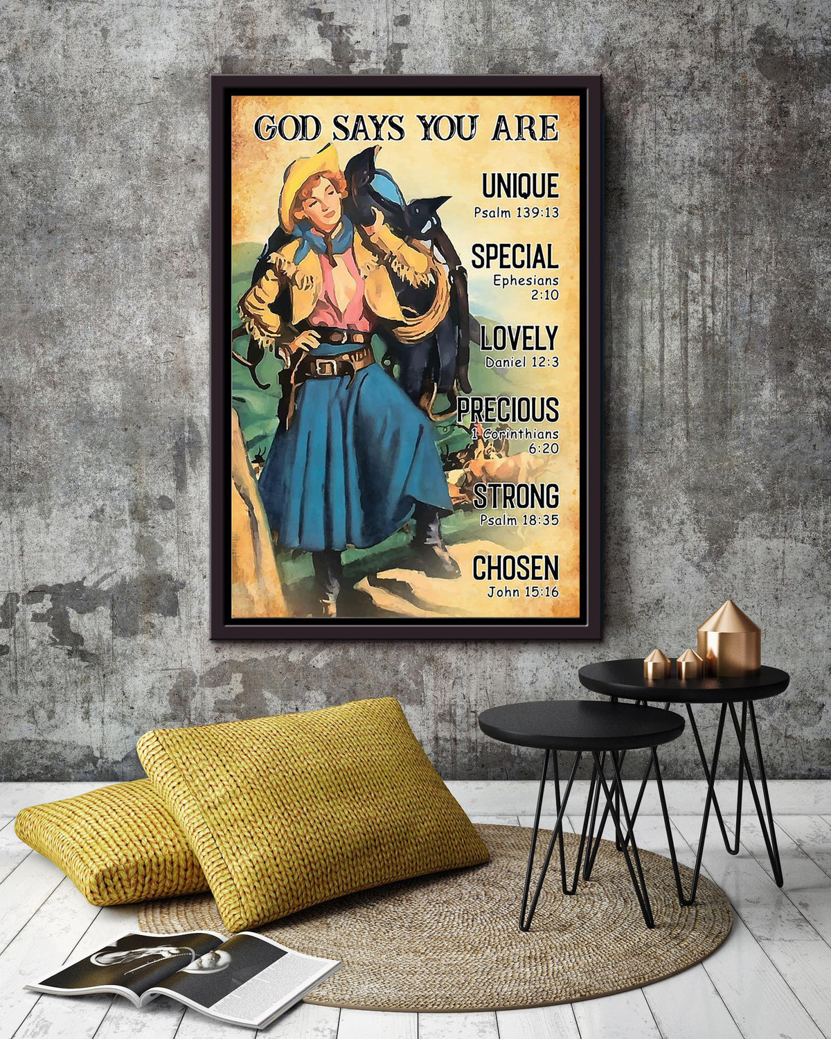 Cowgirl God Says You Are Motivation Quote Wall Art Gift For Farmer Cowboy Horse Rider 01 Framed Canvas Framed Prints, Canvas