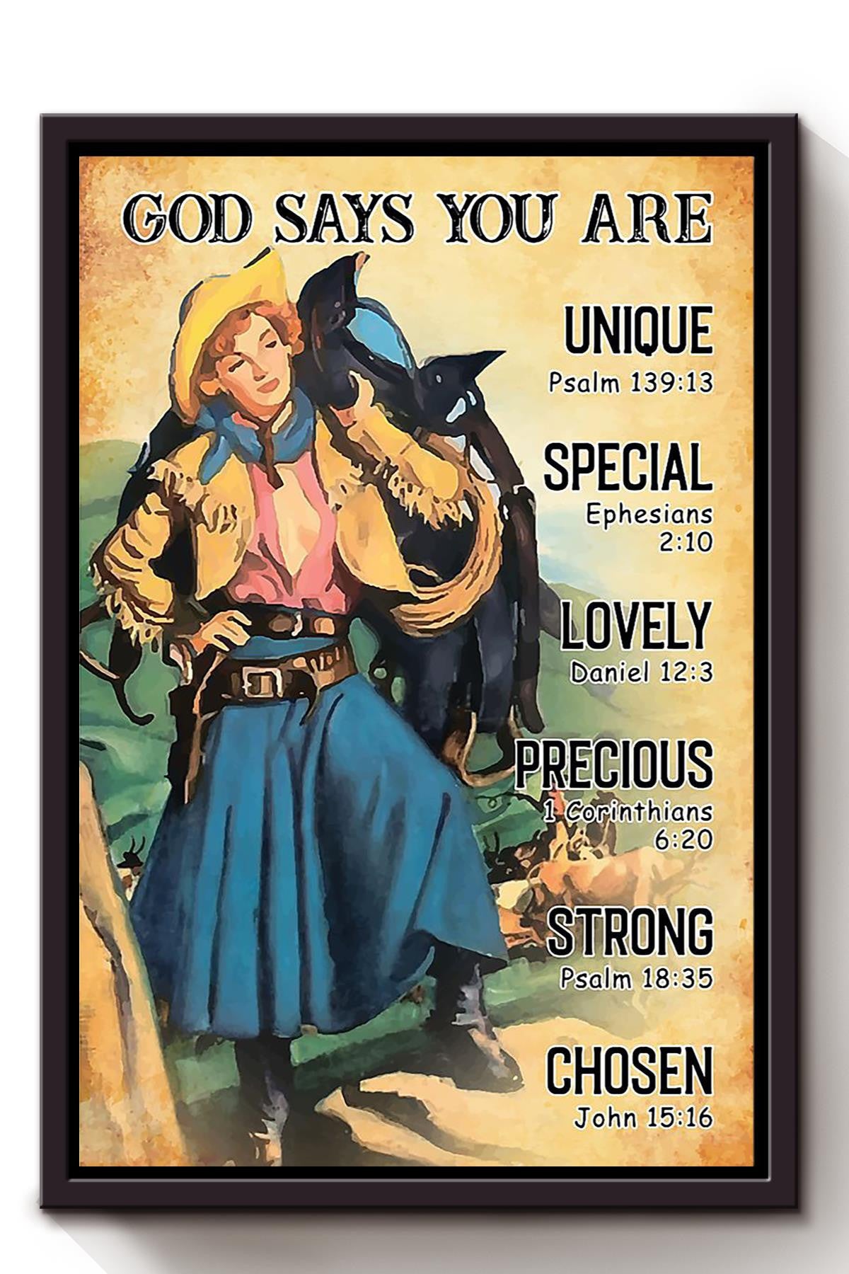 Cowgirl God Says You Are Motivation Quote Wall Art Gift For Farmer Cowboy Horse Rider 01 Framed Canvas Framed Prints, Canvas