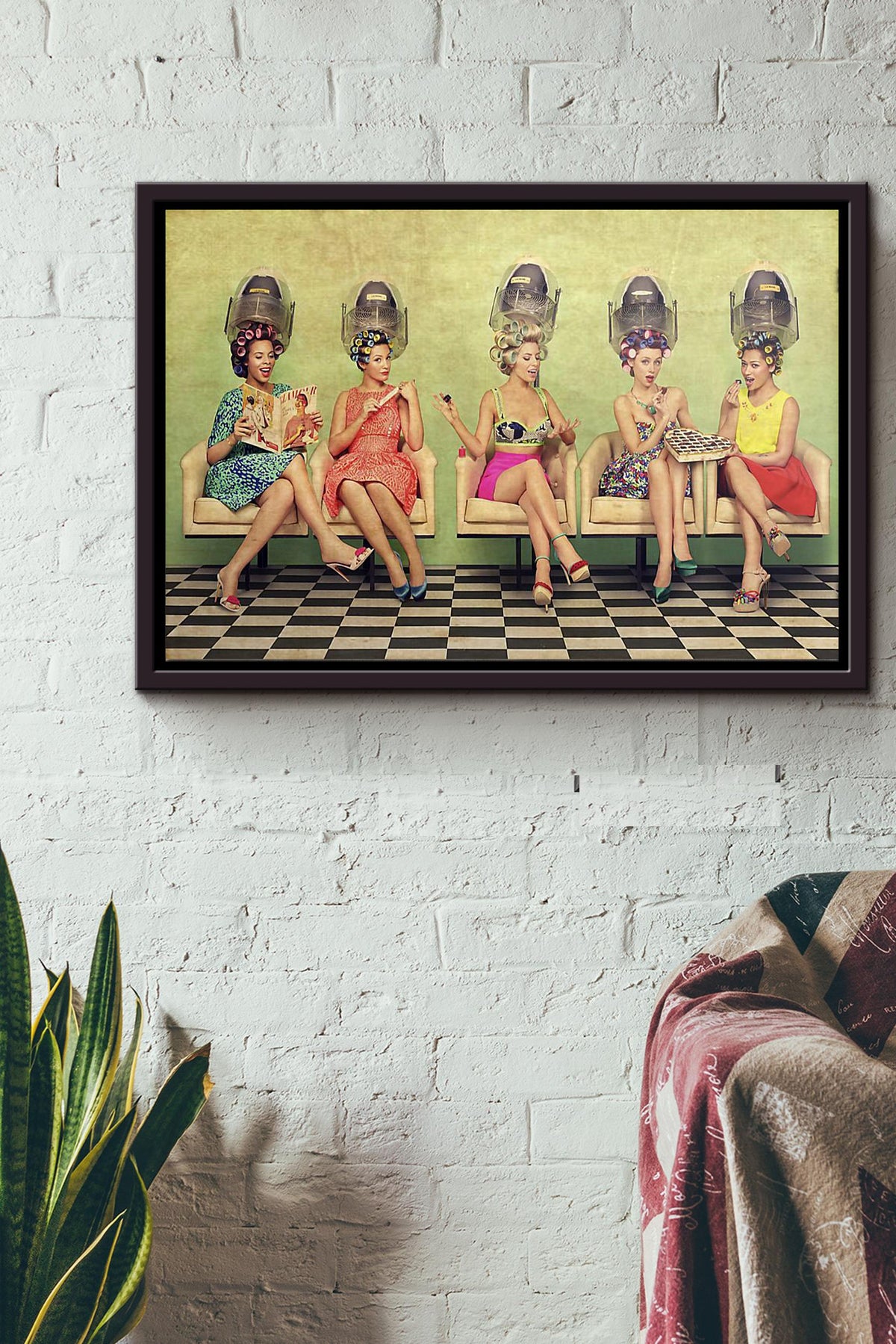 Hairdresser Ladies Doing Hair Poster n Framed Matte Canvas