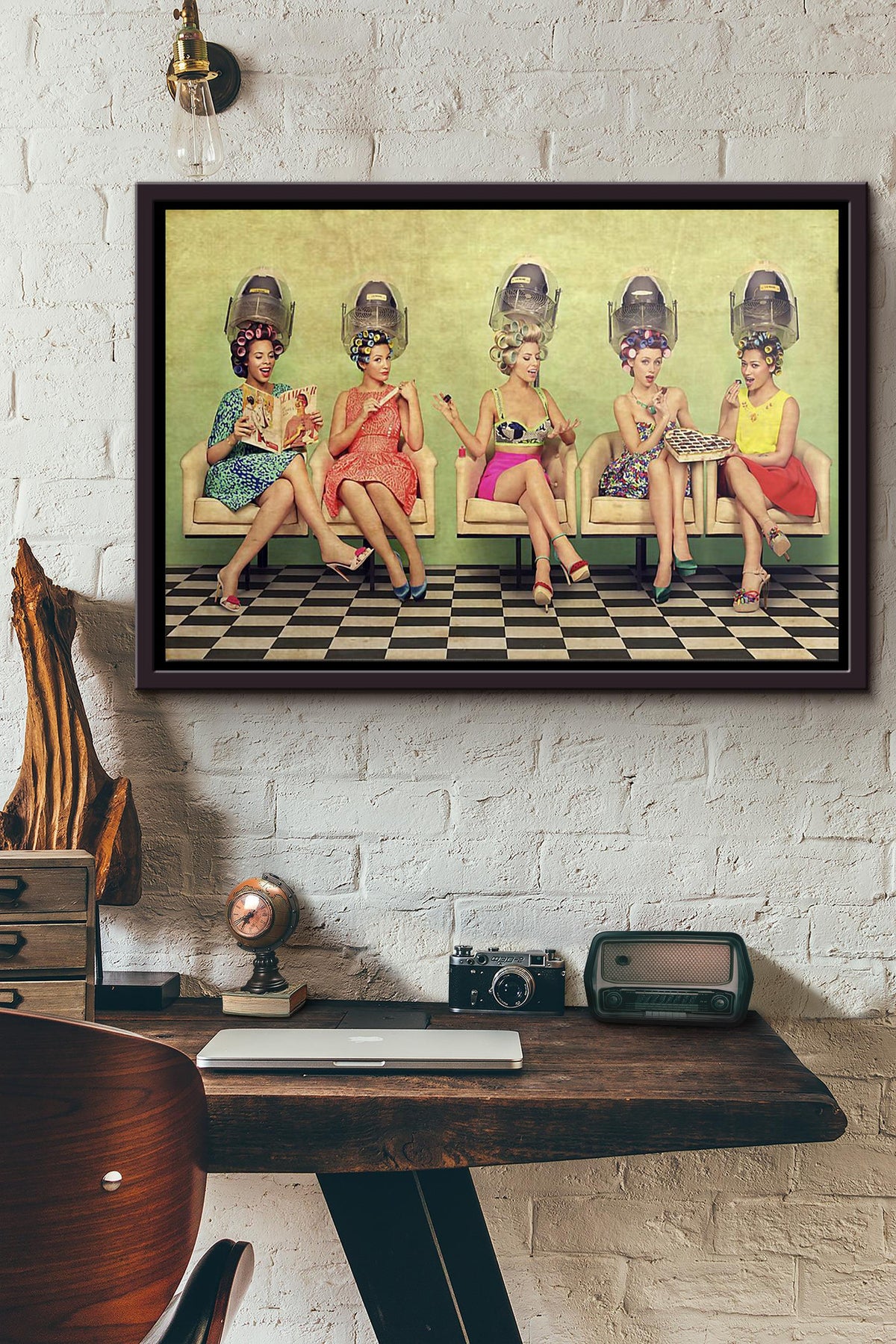 Hairdresser Ladies Doing Hair Poster n Framed Matte Canvas