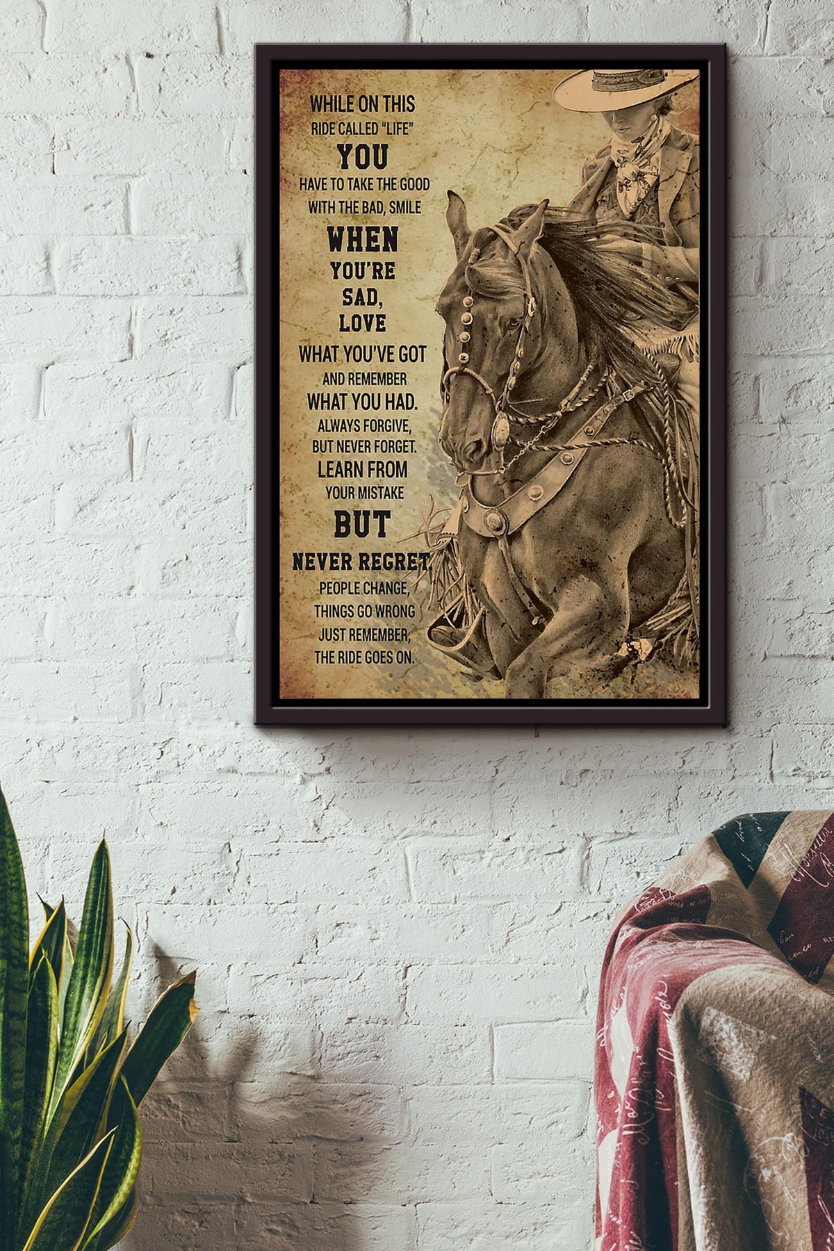 Cowgirl While On This Ride Called Life Poster Horse Riding Wall Art Cowgirl Cowboy Gift Framed Canvas Framed Prints, Canvas