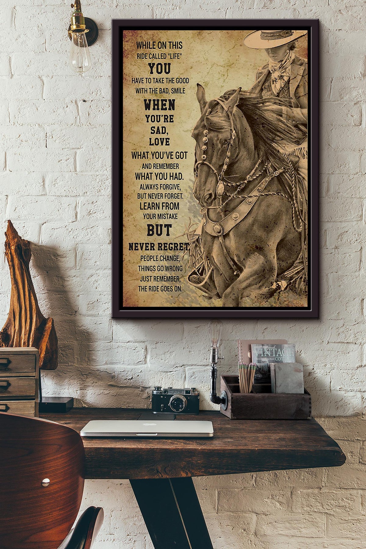 Cowgirl While On This Ride Called Life Poster Horse Riding Wall Art Cowgirl Cowboy Gift Framed Canvas Framed Prints, Canvas