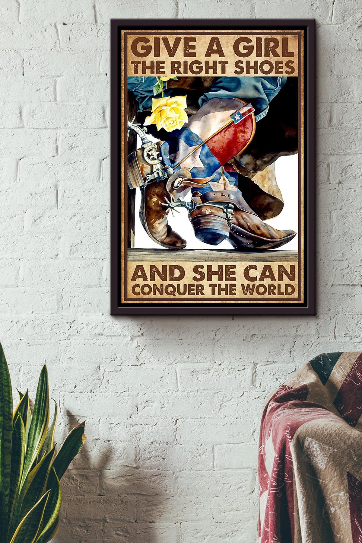 Give A Girl The Right Shoes And She Can Conquer The World Gift For Cowgirl 03 Framed Canvas