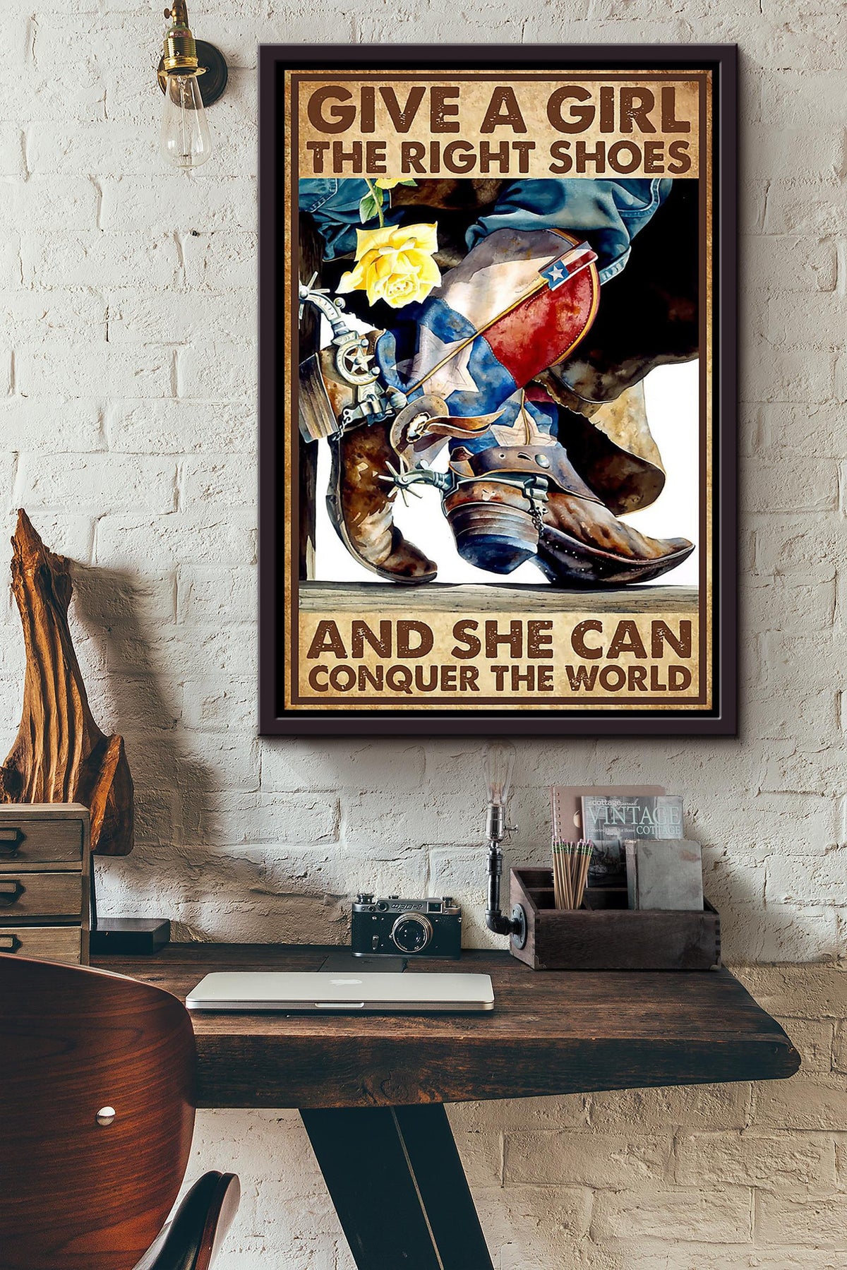 Give A Girl The Right Shoes And She Can Conquer The World Gift For Cowgirl 03 Framed Canvas