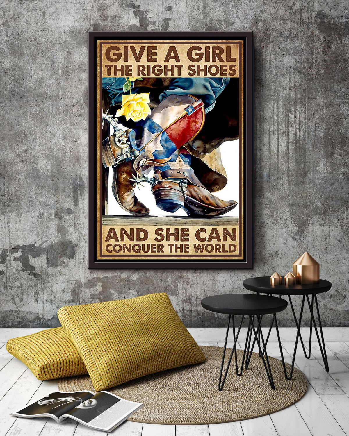 Give A Girl The Right Shoes And She Can Conquer The World Gift For Cowgirl 03 Framed Canvas