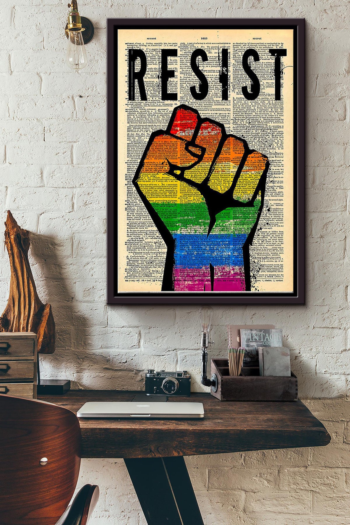 Lgbtqia Resist For Their Rights Poster - Lgbtqia Wall Art Canvas - Gift For Lesbian Gay Bisexual Transgender Intersex Asexual People Pride Month Slogan Lgbt Ally Framed Matte Canvas Framed Prints, Canvas