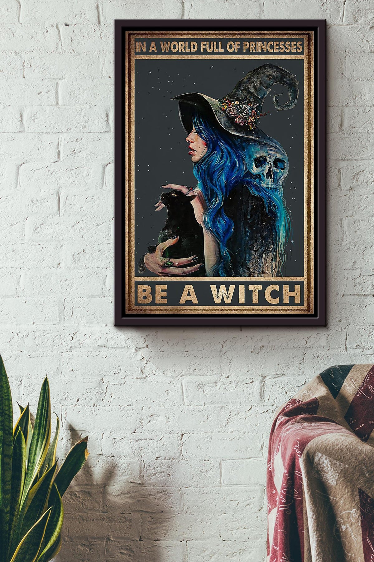 In A World Full Of Princess Be A Witch Halloween Wall Decor Gift For Pumpkin Carving Ideas Halloween Decorations Haunted Houses Framed Canvas