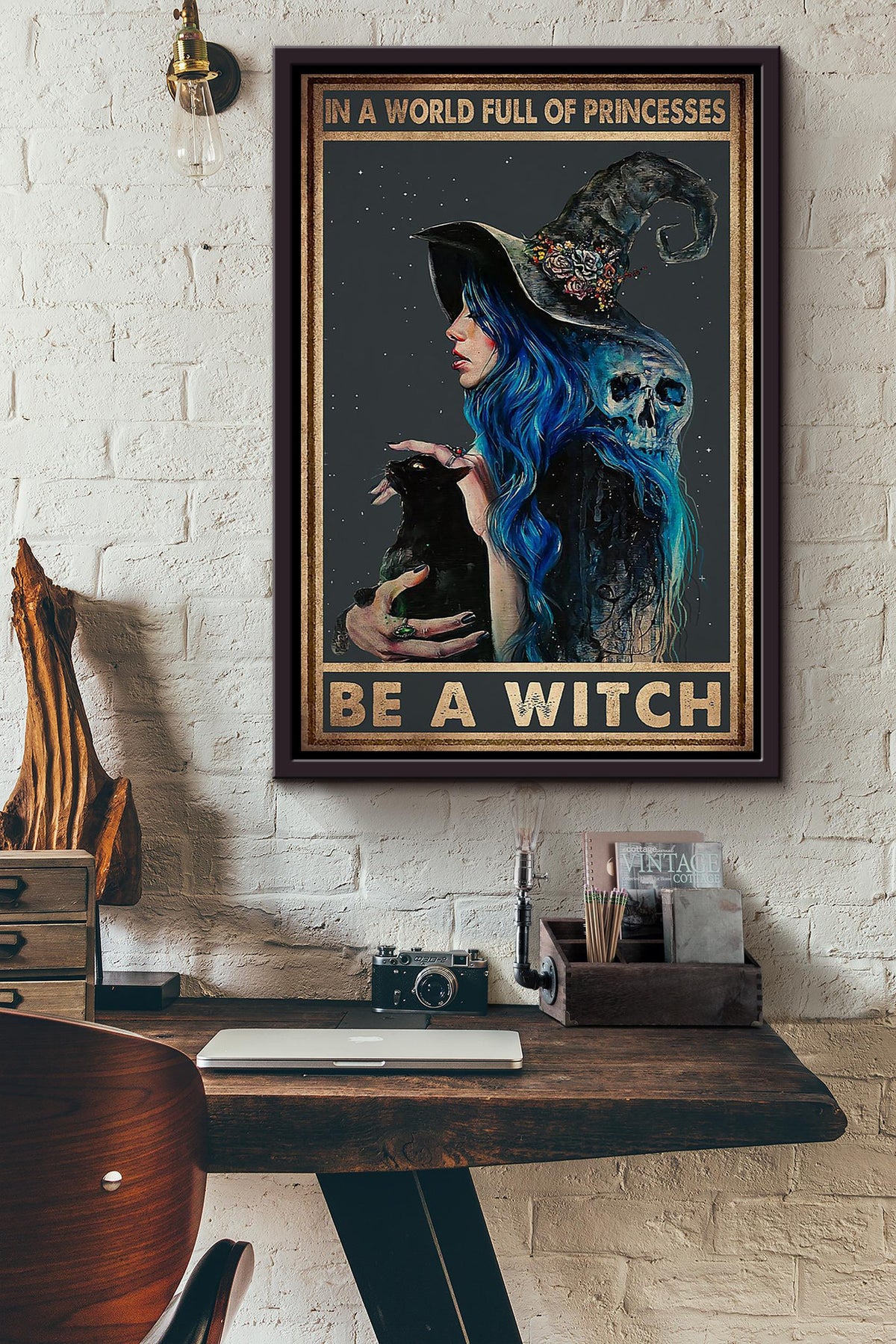 In A World Full Of Princess Be A Witch Halloween Wall Decor Gift For Pumpkin Carving Ideas Halloween Decorations Haunted Houses Framed Canvas