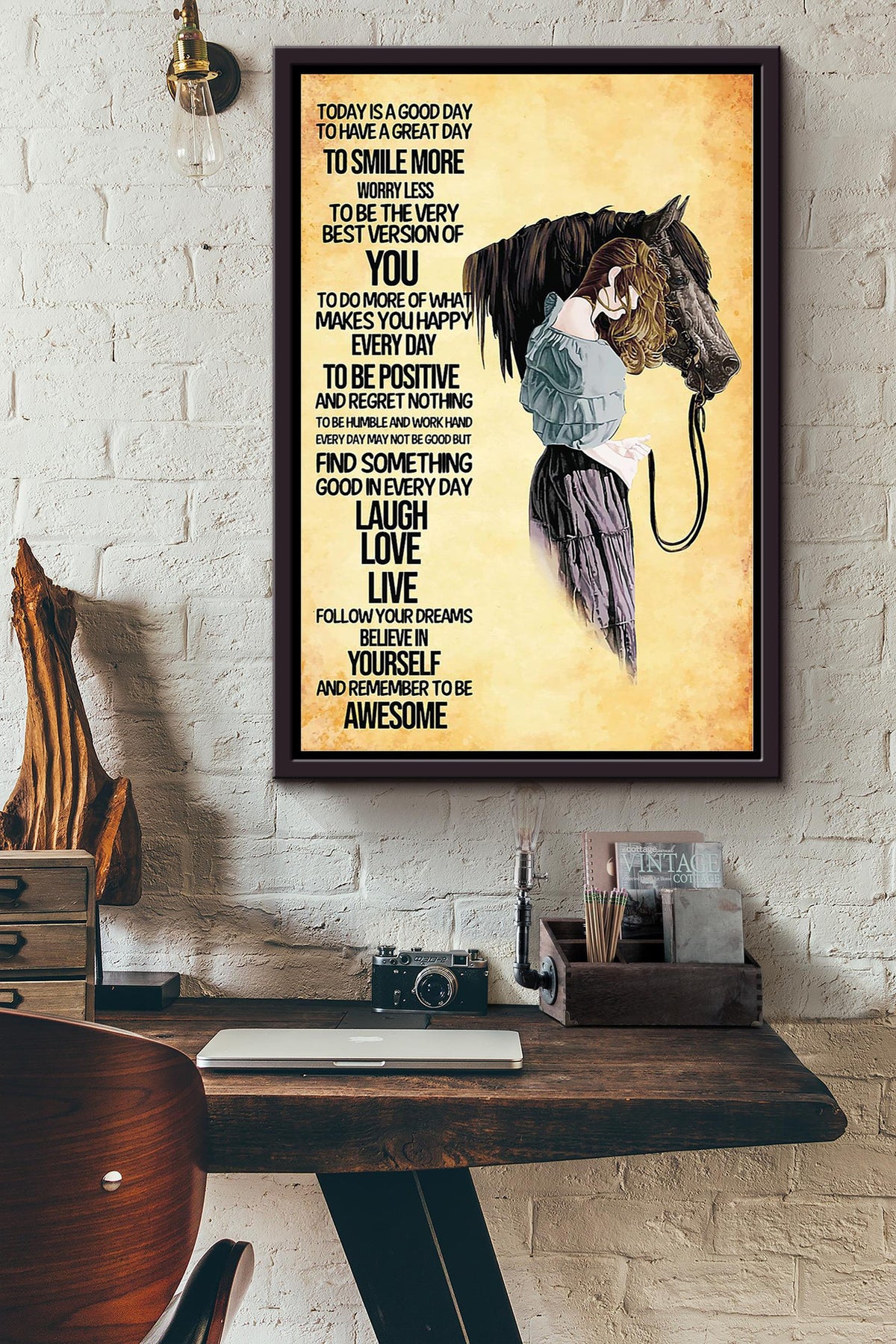 Cowgirl Today Is A Good Day Poster Horse Riding Wall Art Cowgirl Cowboy Gift Framed Canvas Framed Prints, Canvas