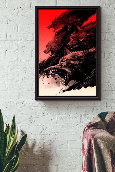 Brush Wolf Poster Wall Art - Gift For Home Decor, Wolf Lover Framed Matte Canvas Framed Prints, Canvas