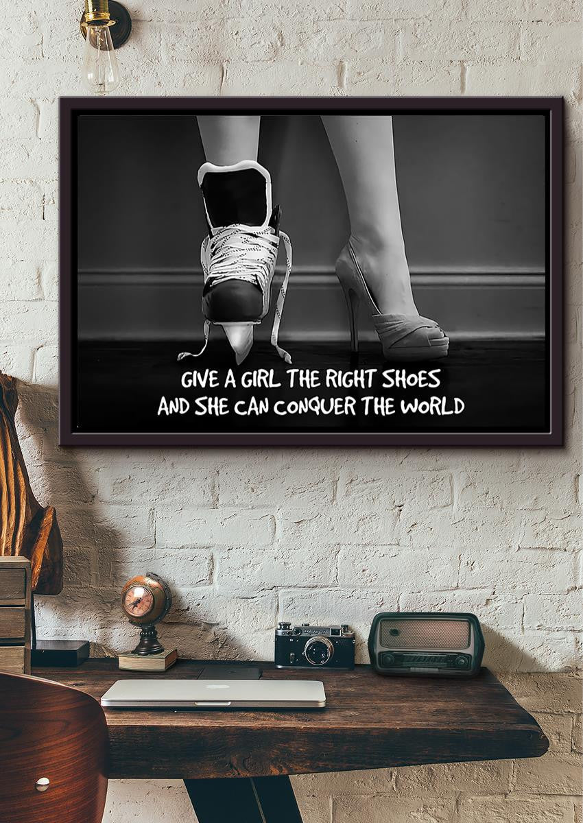 Give A Girl Right Shoes Motivation Quote Wall Art Gift For Ice Skating Lover Dancer Framed Prints, Canvas