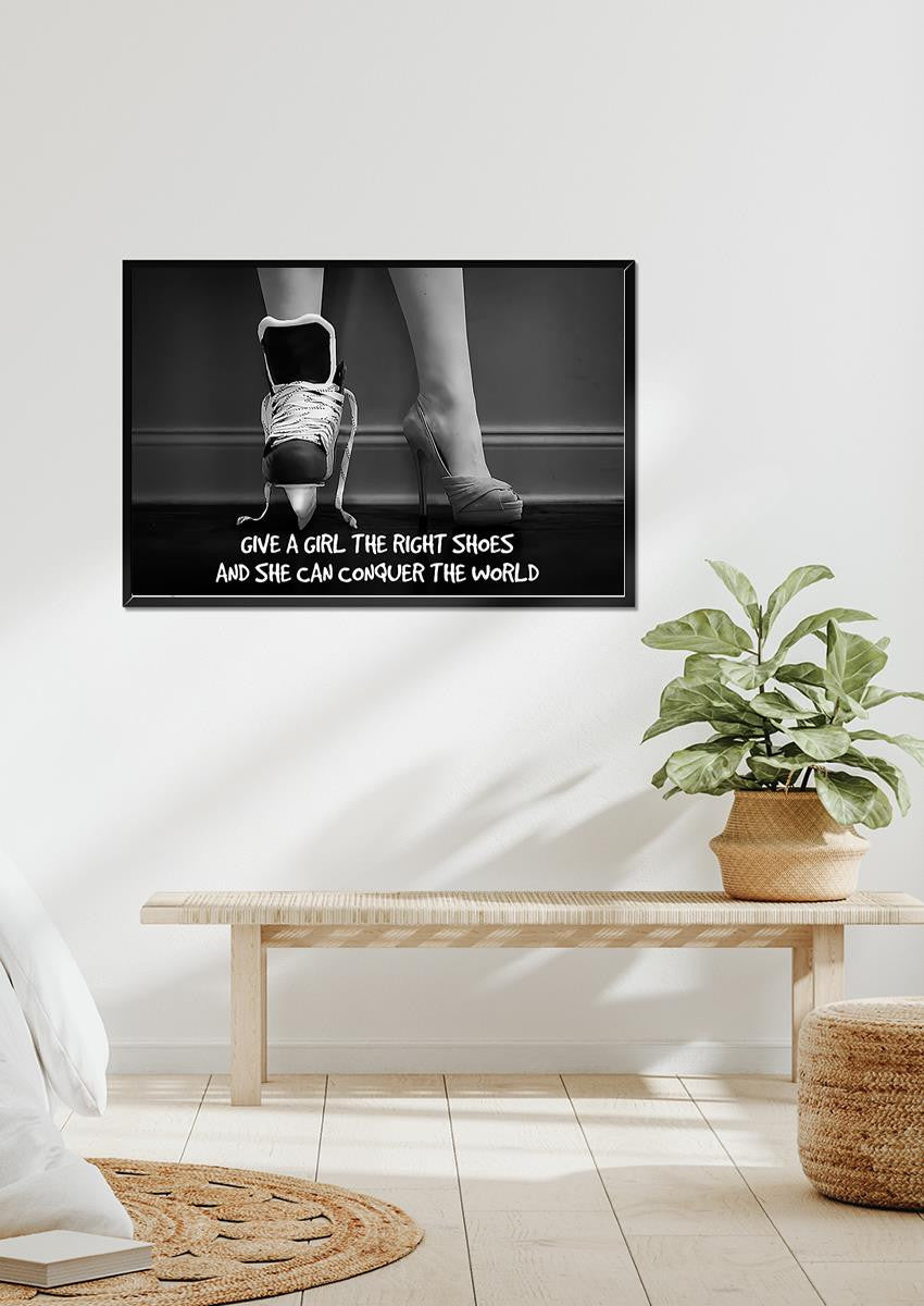 Give A Girl Right Shoes Motivation Quote Wall Art Gift For Ice Skating Lover Dancer Framed Prints, Canvas
