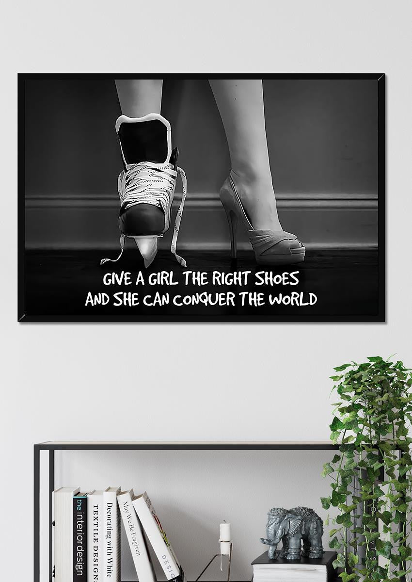 Give A Girl Right Shoes Motivation Quote Wall Art Gift For Ice Skating Lover Dancer Framed Prints, Canvas