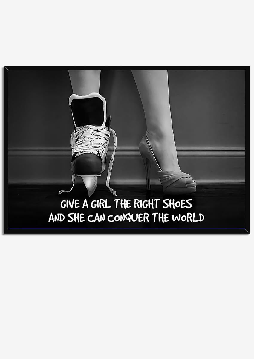 Give A Girl Right Shoes Motivation Quote Wall Art Gift For Ice Skating Lover Dancer Framed Prints, Canvas