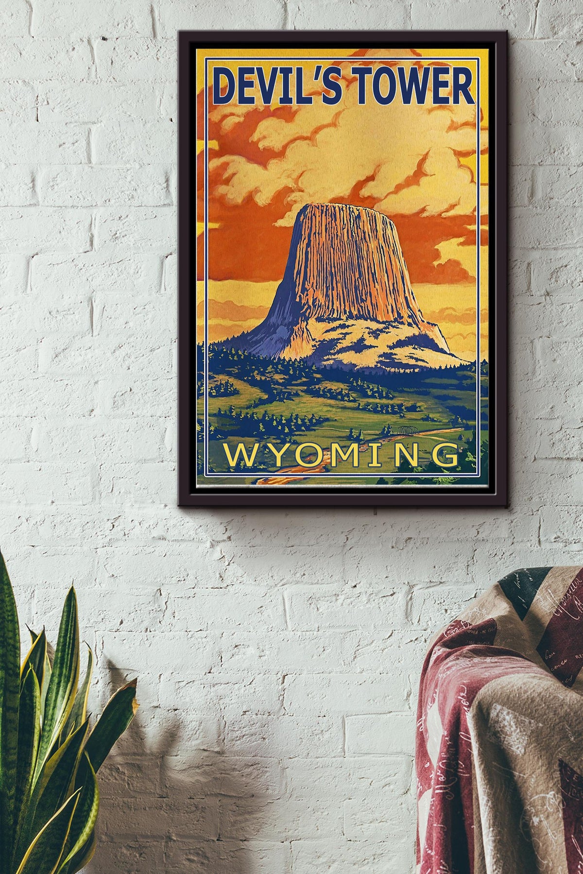Devils Tower Wyoming Poster - Traveling Wall Art - Gift For Tourist Souvenir Traveling Lover Framed Matte Canvas Framed Prints, Canvas