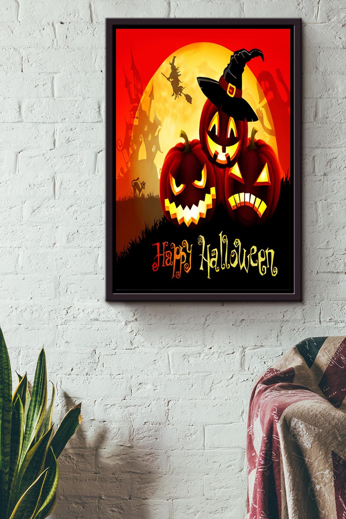 Happy Halloween Halloween Wall Decor Gift For Pumpkin Carving Ideas Halloween Decorations Haunted Houses Framed Canvas
