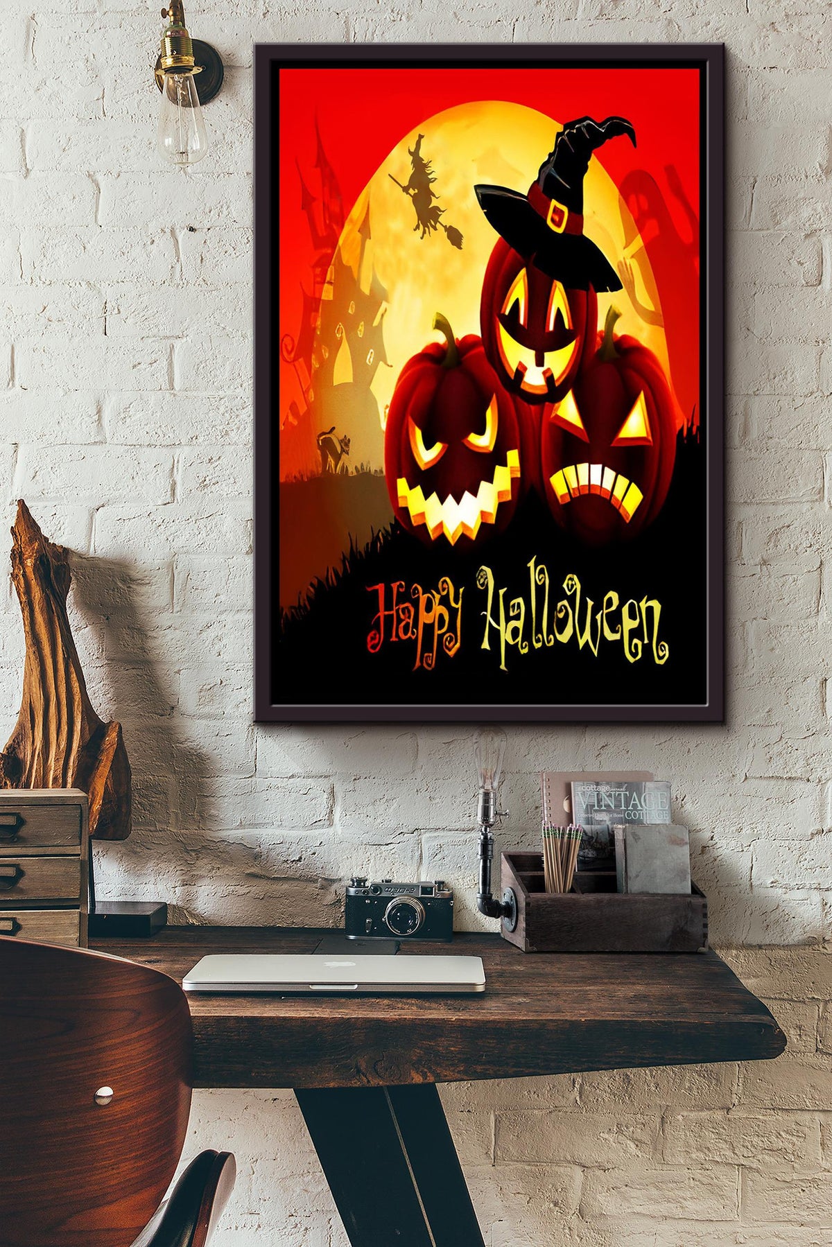 Happy Halloween Halloween Wall Decor Gift For Pumpkin Carving Ideas Halloween Decorations Haunted Houses Framed Canvas
