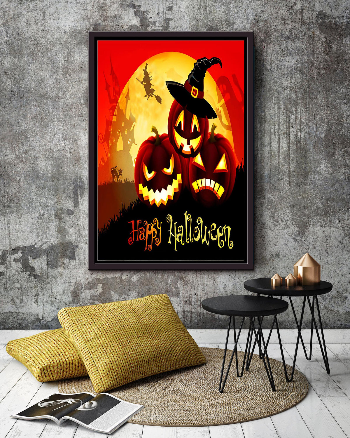 Happy Halloween Halloween Wall Decor Gift For Pumpkin Carving Ideas Halloween Decorations Haunted Houses Framed Canvas