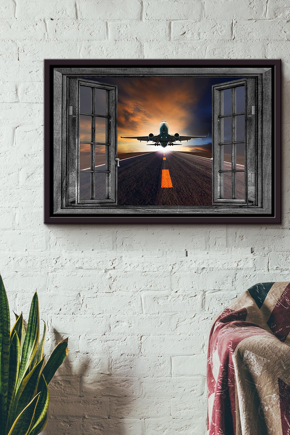 Airplane Flying Window View Poster n Framed Matte Canvas