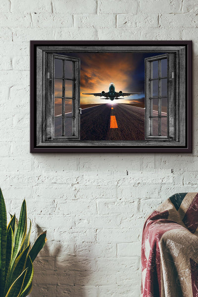 Airplane Flying Window View Poster n Framed Matte Canvas