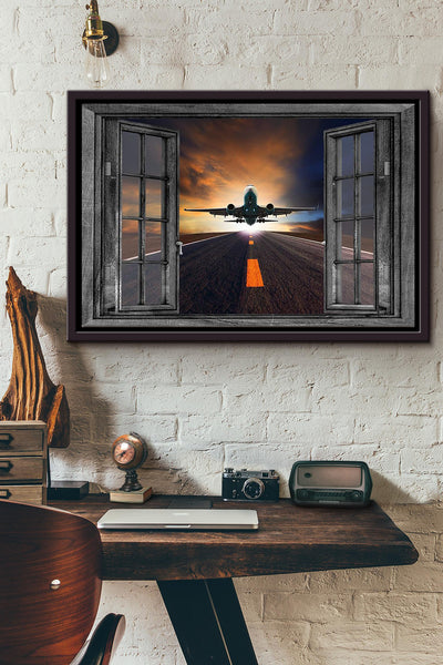 Airplane Flying Window View Poster n Framed Matte Canvas