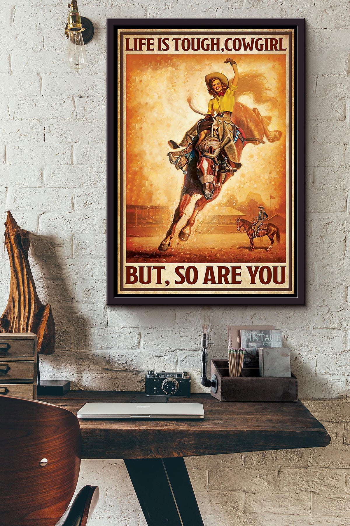 Life Is Tough Cowgirl Poster Horse Riding Wall Art Cowgirl Cowboy Gift Framed Canvas Framed Prints, Canvas