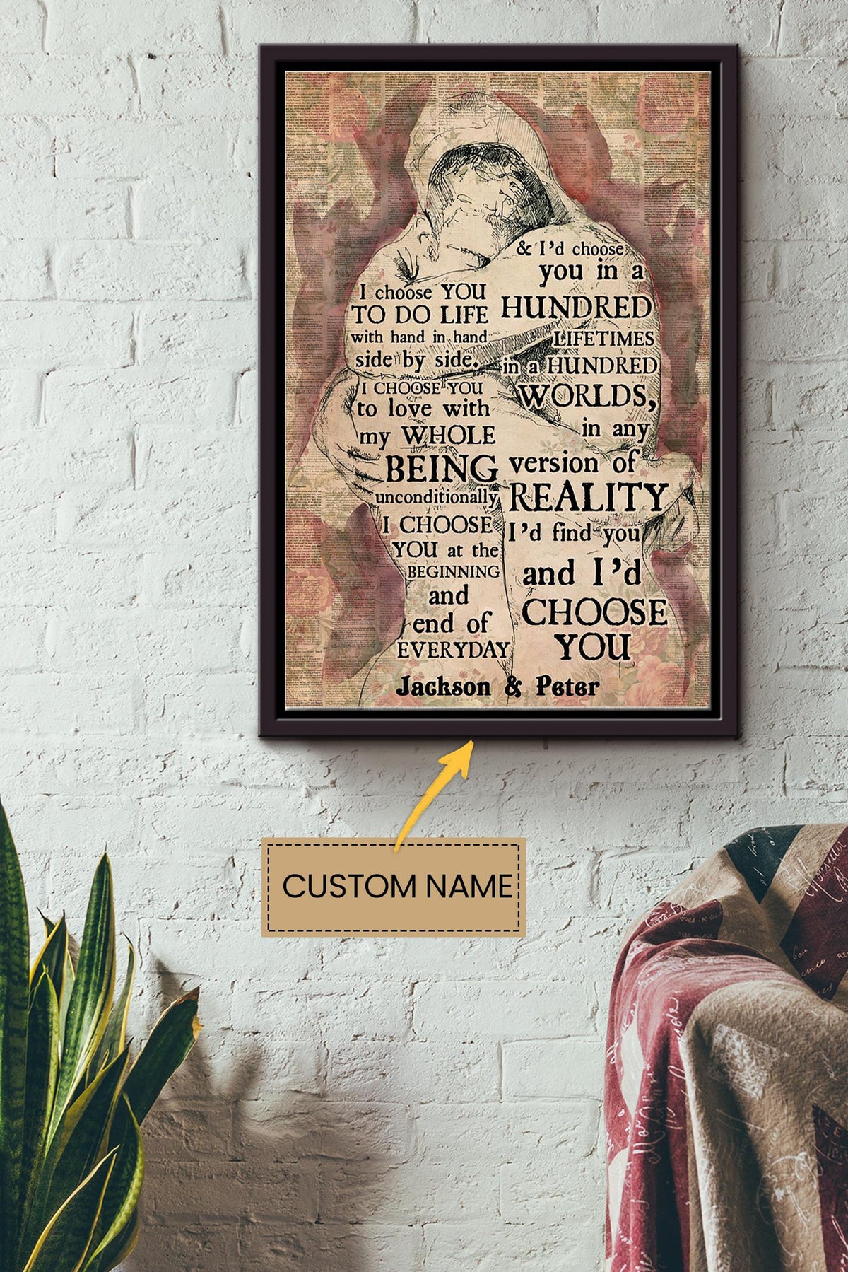 Gay Book Pages I Choose You Personalized Poster - Book Wall Art - Gift For Book Lover Bookworm Nerd Library Decor LGBT Framed Matte Canvas Framed Prints, Canvas