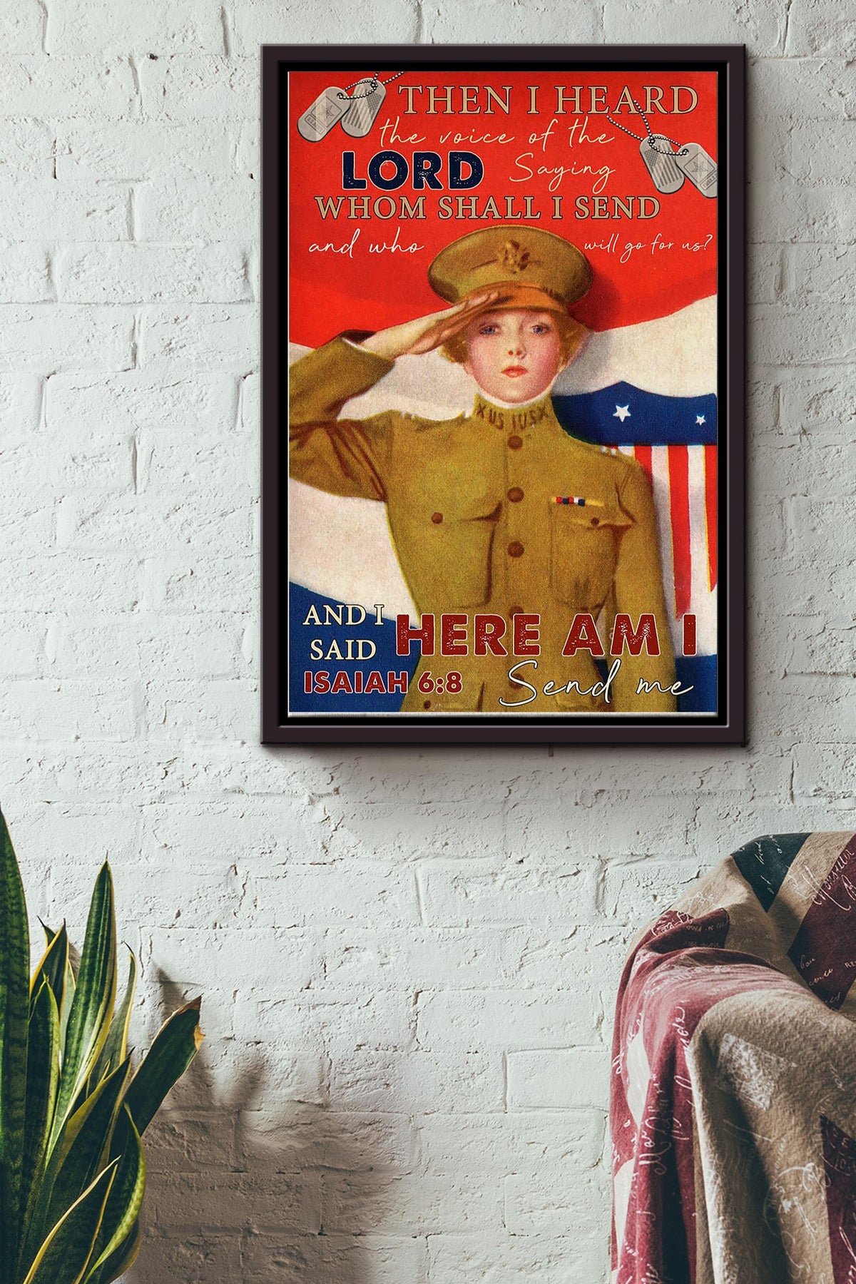 American Female Soldier Lord Send Me Here Poster Framed Matte Canvas