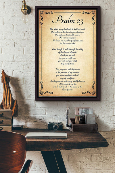 Bible Psalm 23 Poster Framed Matte Canvas