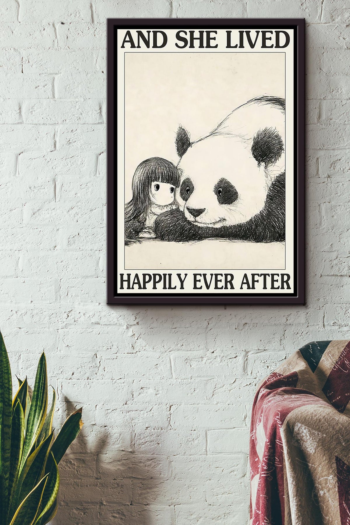 Little Girl With Panda Lived Happily Ever After Gift For Chinese Panda Lover Home Decor Framed Canvas